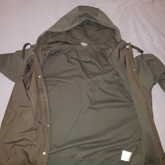 Jordan Letterman Button Up Varsity Hoodie 2 Tone Black Fleece + Poly Body XL - Picture 6 of 16